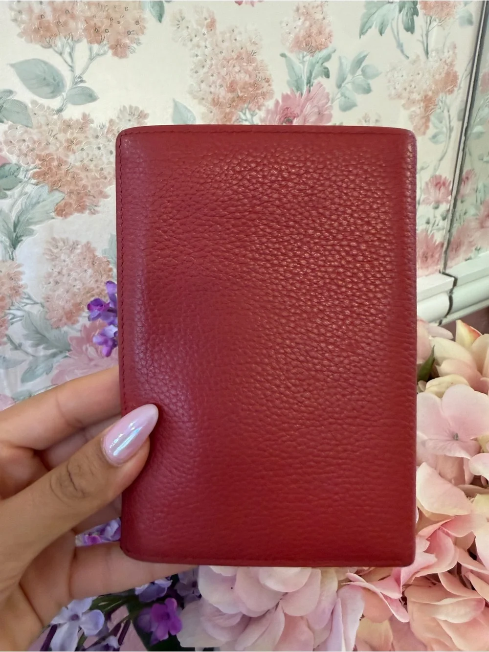 Vintage Longchamp Red Pebbled Leather Passport Wallet